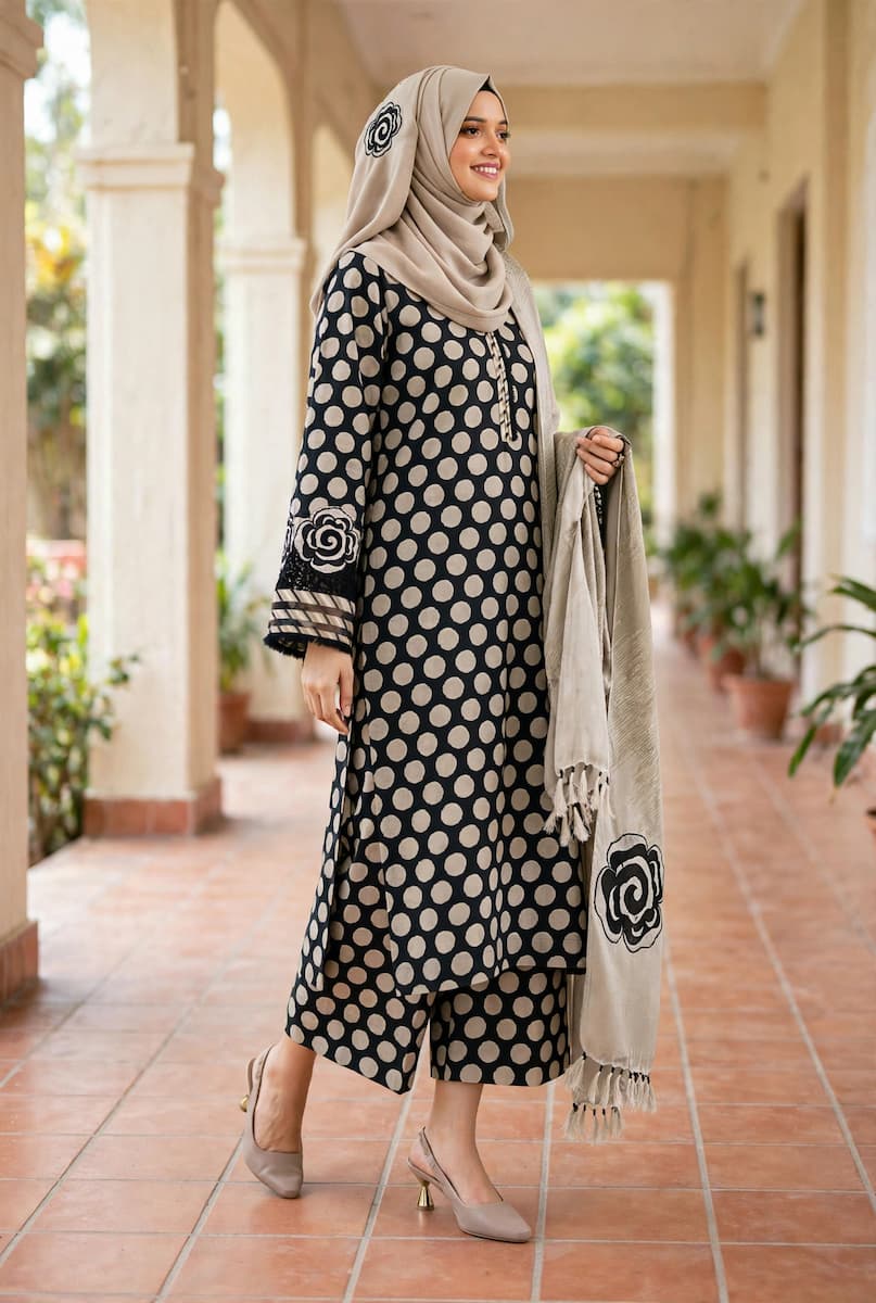Gulnahar Premium 3 Piece Set – Silk Cotton Mix Kameez, Orna & Trouser