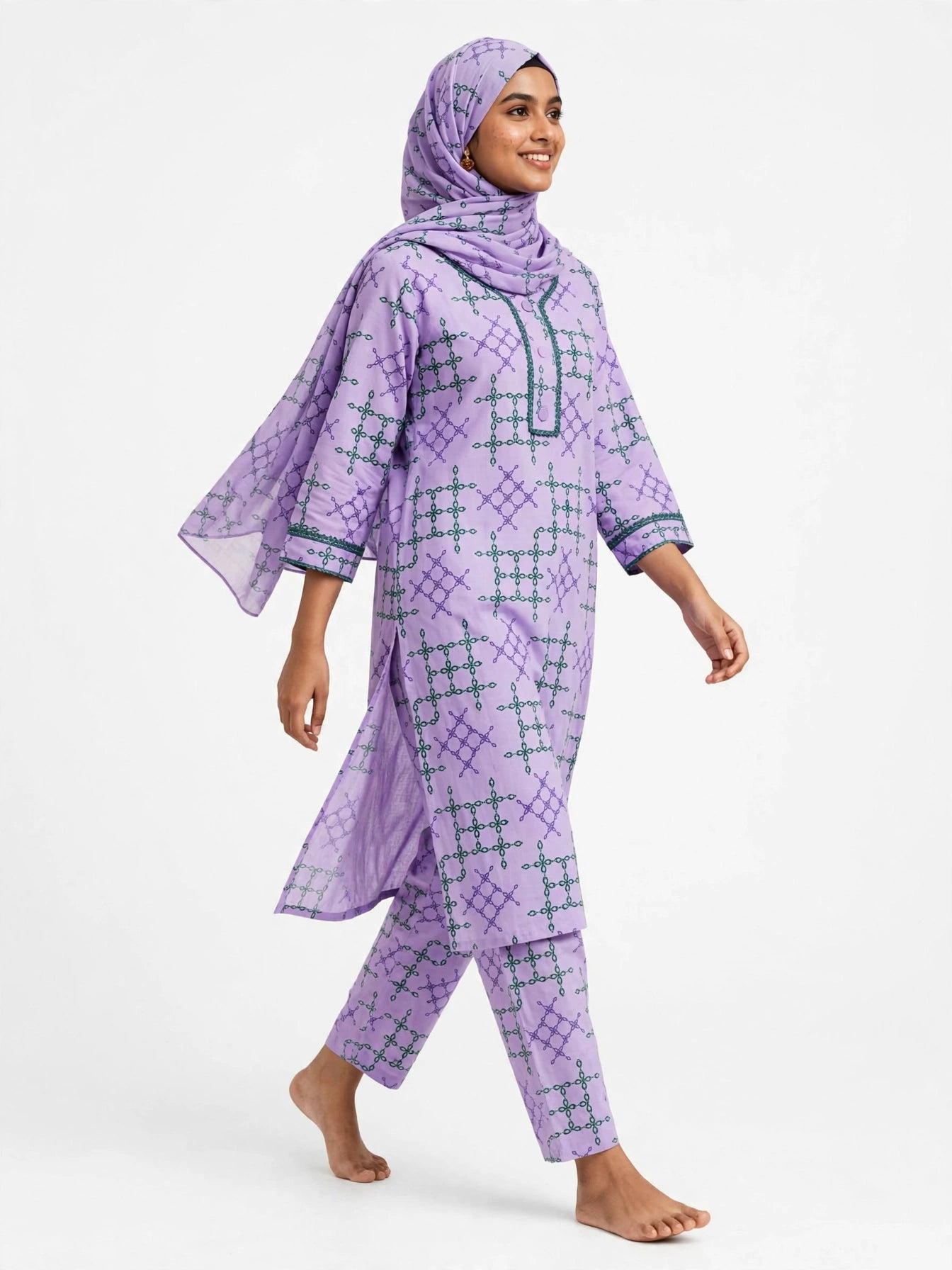 Gulnahar Lilac Trellis – Geometric Printed 2 Piece Set, Premium Cotton