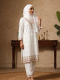 Gulnahar Ivory Rosette – Floral Embroidered 2 Piece Set, Premium Cotton